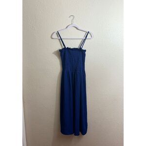 H&M Royal Blue Smocked Bodice Midi Dress – Size Large